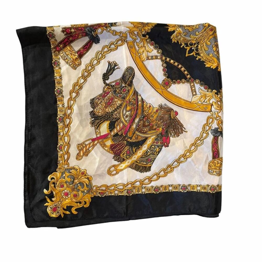 silk scarf with gold chains and ornate designs